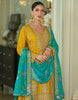 Mustard & Sea Green Designer Embroidered Chinon Silk Wedding Sharara Suit-Saira's Boutique