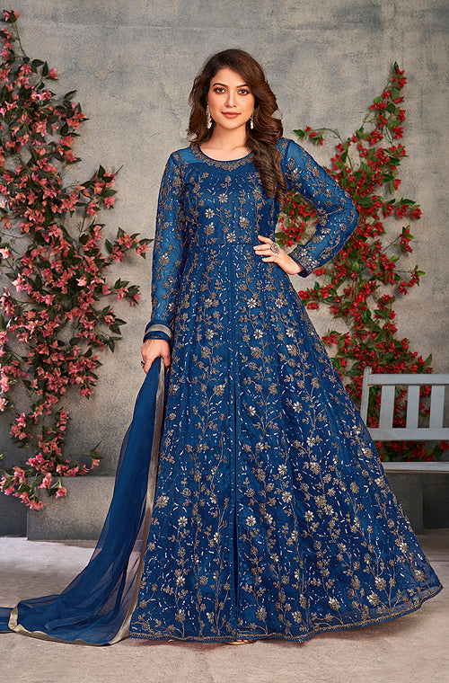 Blue Anarkali Gown | Party Wear Heavy Work Gowns | Saira's Boutique | Saira's Boutique Blue Anarkali Gown | Party Wear Heavy Work Gowns | Saira's Boutique | Saira's Boutique