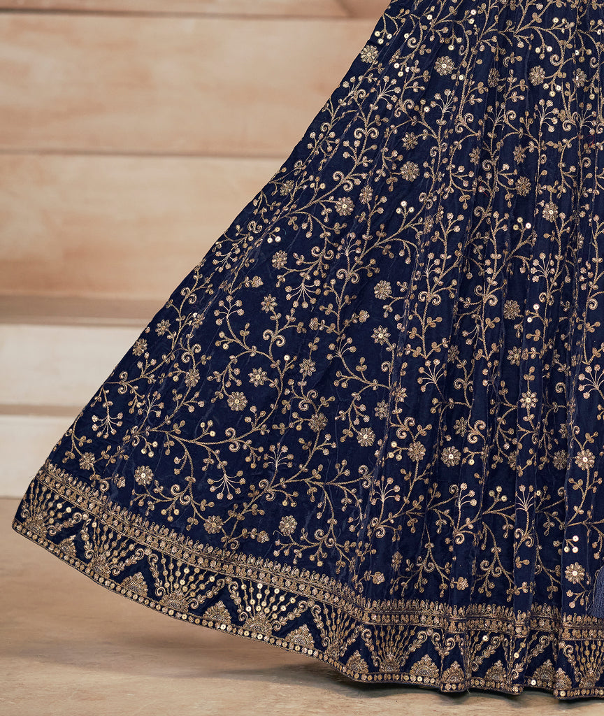 Navy Blue Designer Heavy Embroidered Velvet Anarkali Suit-Saira's Boutique