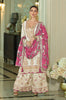 Off White & Magenta Designer Embroidered Chinon Silk Wedding Sharara Suit-Saira's Boutique