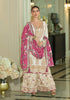 Off White & Magenta Designer Embroidered Chinon Silk Wedding Sharara Suit-Saira's Boutique