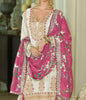 Off White & Magenta Designer Embroidered Chinon Silk Wedding Sharara Suit-Saira's Boutique
