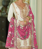 Off White & Magenta Designer Embroidered Chinon Silk Wedding Sharara Suit-Saira's Boutique