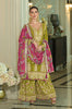 Olive Green & Magenta Designer Embroidered Chinon Silk Wedding Sharara Suit-Saira's Boutique