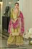 Olive Green & Magenta Designer Embroidered Chinon Silk Wedding Sharara Suit-Saira's Boutique