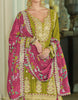 Olive Green & Magenta Designer Embroidered Chinon Silk Wedding Sharara Suit-Saira's Boutique