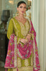 Olive Green & Magenta Designer Embroidered Chinon Silk Wedding Sharara Suit-Saira's Boutique