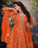 Orange Designer Embroidered Jacquard Silk Anarkali Style Palazzo Suit-Saira's Boutique