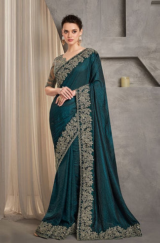 Winter Green Designer Embroidered Chinon Silk Party Wear Palazzo Suit