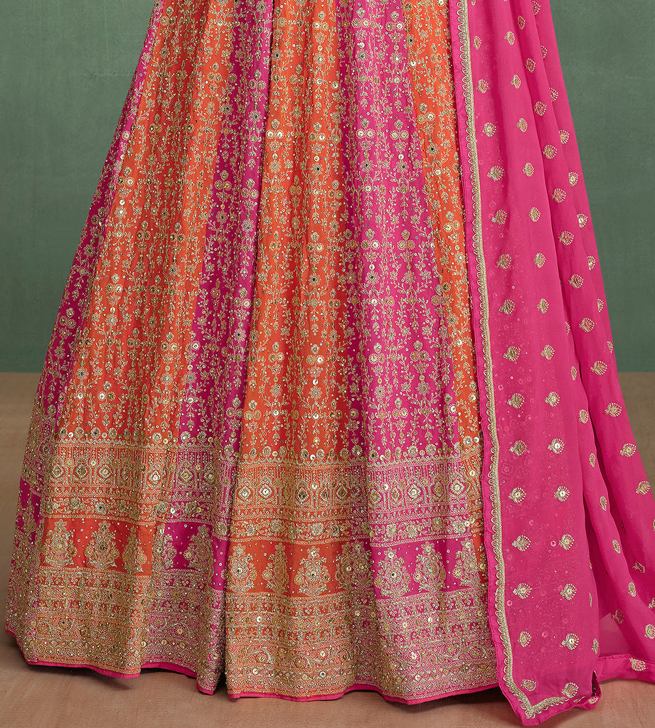 Pink & Orange Designer Heavy Work Premium Georgette Wedding Gown-Saira's Boutique