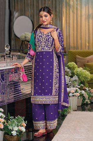 Peacock Blue Designer Embroidered Wedding Sharara Suit