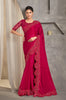 Raspberry Red Designer Embroidered Satin Chiffon Party Wear Saree-Saira's Boutique