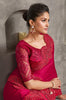 Raspberry Red Designer Embroidered Satin Chiffon Party Wear Saree-Saira's Boutique