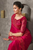 Raspberry Red Designer Embroidered Satin Chiffon Party Wear Saree-Saira's Boutique
