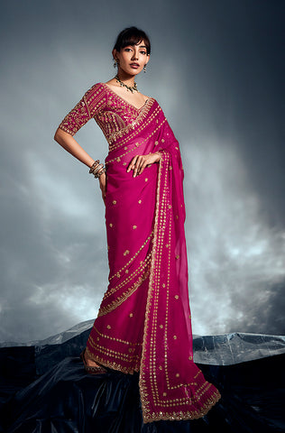 Winter Green Designer Embroidered Chinon Silk Party Wear Palazzo Suit