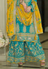 Teal & Mustard Designer Embroidered Chinon Silk Wedding Sharara Suit-Saira's Boutique