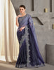 Shaded Dark Purple Designer Embroidered Crush Wedding Party Wear Saree-Saira's Boutique