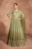 Shaded Olive Designer Heavy Embroidered Pure Georgette Wedding Anarkali Gown-Saira's Boutique