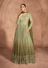Shaded Olive Designer Heavy Embroidered Pure Georgette Wedding Anarkali Gown-Saira's Boutique
