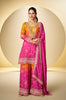 Shaded Pink Yellow Designer Embroidered Chinon Silk Sharara Suit-Saira's Boutique