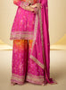 Shaded Pink Yellow Designer Embroidered Chinon Silk Sharara Suit-Saira's Boutique