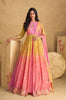 Shaded Pink Yellow Designer Embroidered Pure Chinon Silk Party Wear Gown-Saira's Boutique