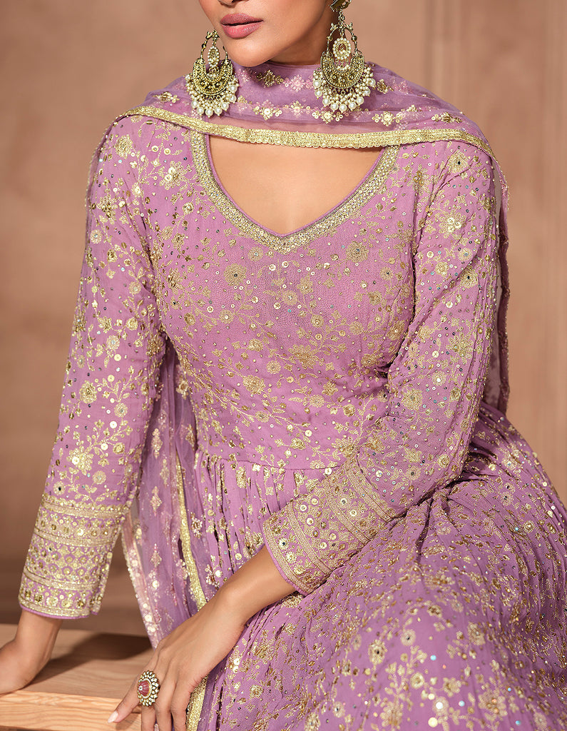 Shaded Purple Designer Heavy Embroidered Pure Georgette Wedding Anarkali Gown-Saira's Boutique
