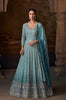 Shaded Teal Designer Heavy Embroidered Pure Georgette Wedding Anarkali Gown-Saira's Boutique