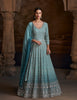 Shaded Teal Designer Heavy Embroidered Pure Georgette Wedding Anarkali Gown-Saira's Boutique