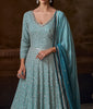 Shaded Teal Designer Heavy Embroidered Pure Georgette Wedding Anarkali Gown-Saira's Boutique