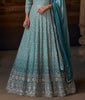 Shaded Teal Designer Heavy Embroidered Pure Georgette Wedding Anarkali Gown-Saira's Boutique