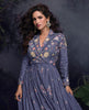 Slate Blue Designer Embroidered Chinon Silk Party Wear Anarkali Suit-Saira's Boutique