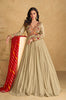 Taupe Designer Embroidered Pure Chinon Silk Party Wear Gown-Saira's Boutique