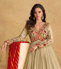 Taupe Designer Embroidered Pure Chinon Silk Party Wear Gown-Saira's Boutique