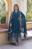 Teal Blue Designer Embroidered Faux Georgette Wedding Anarkali Suit-Saira's Boutique