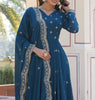 Teal Blue Designer Embroidered Faux Georgette Wedding Anarkali Suit-Saira's Boutique