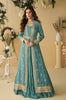Teal Blue Designer Embroidered Party Wear Shrug Style Gown with Belt-Saira's Boutique