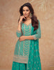 Teal Green Designer Embroidered Wedding Sharara Suit-Saira's Boutique