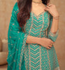 Teal Green Designer Embroidered Wedding Sharara Suit-Saira's Boutique