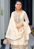 White Designer Embroidered Chinon Silk Party Wear Palazzo Suit-Saira's Boutique