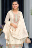 White Designer Embroidered Chinon Silk Party Wear Palazzo Suit-Saira's Boutique