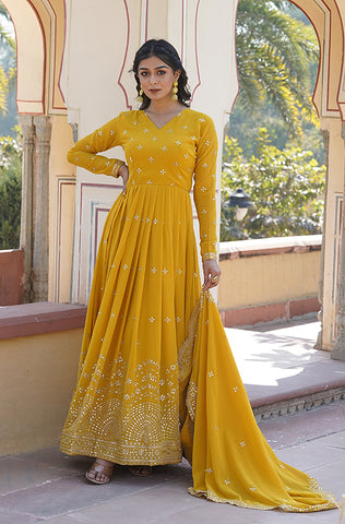 Winter Green Designer Embroidered Chinon Silk Party Wear Palazzo Suit