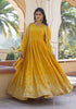 Yellow Designer Embroidered Faux Georgette Wedding Anarkali Suit-Saira's Boutique