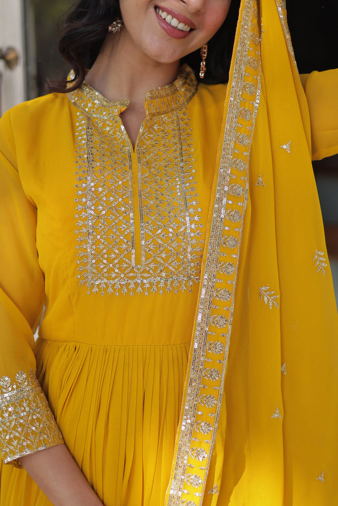 Yellow Designer Embroidered Haldi Outfits Anarkali Suit-Saira's Boutique