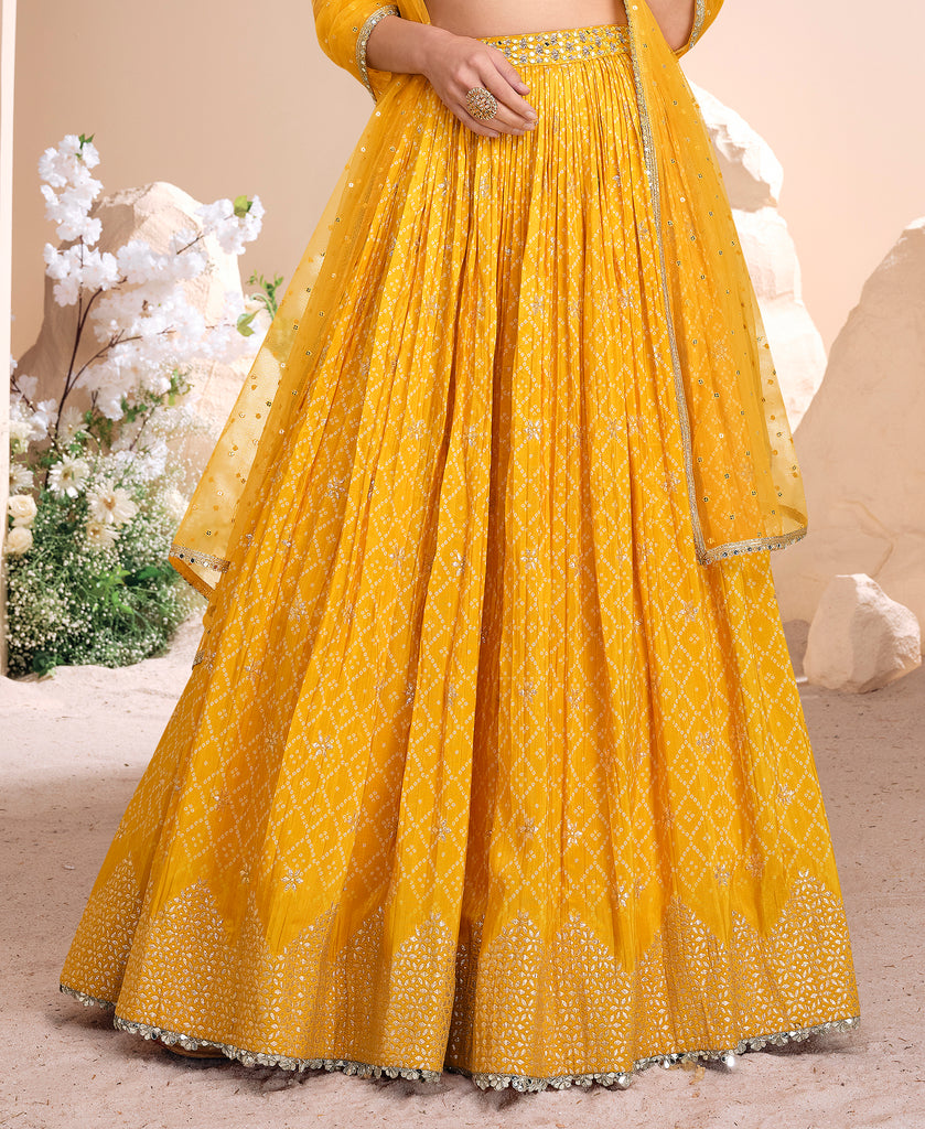 Yellow Designer Embroidered Jacquard Silk Wedding Lehenga-Saira's Boutique