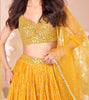 Yellow Designer Embroidered Jacquard Silk Wedding Lehenga-Saira's Boutique