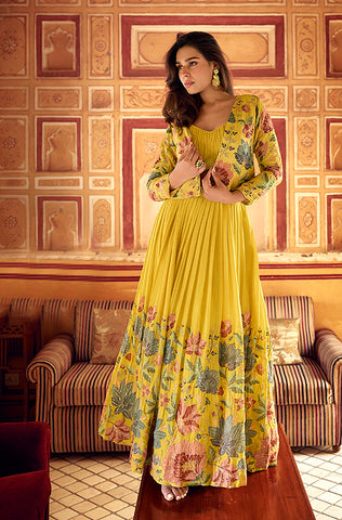 Winter Green Designer Embroidered Chinon Silk Party Wear Palazzo Suit