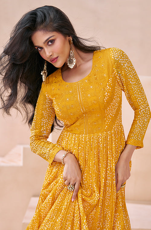 Yellow Designer Embroidered Pure Georgette Party Wear Gown-Saira's Boutique