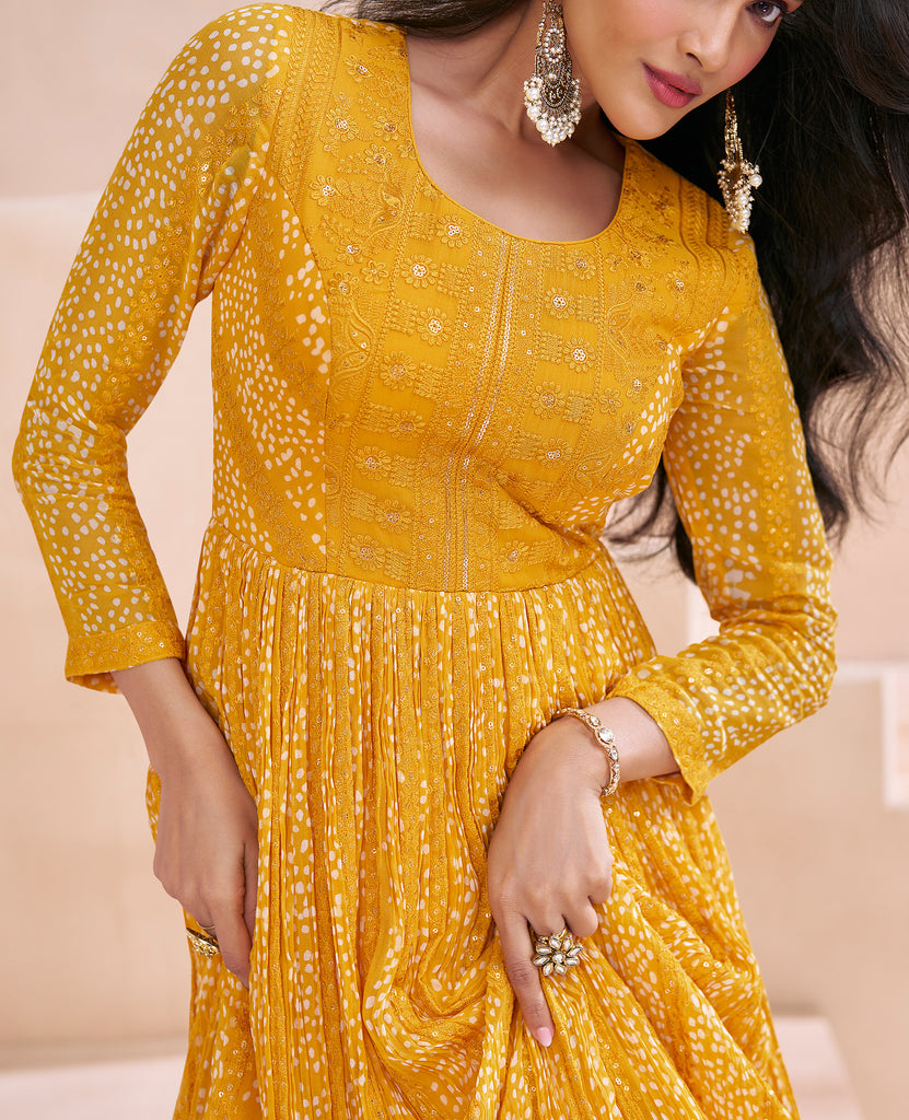 Yellow Designer Embroidered Pure Georgette Party Wear Gown-Saira's Boutique