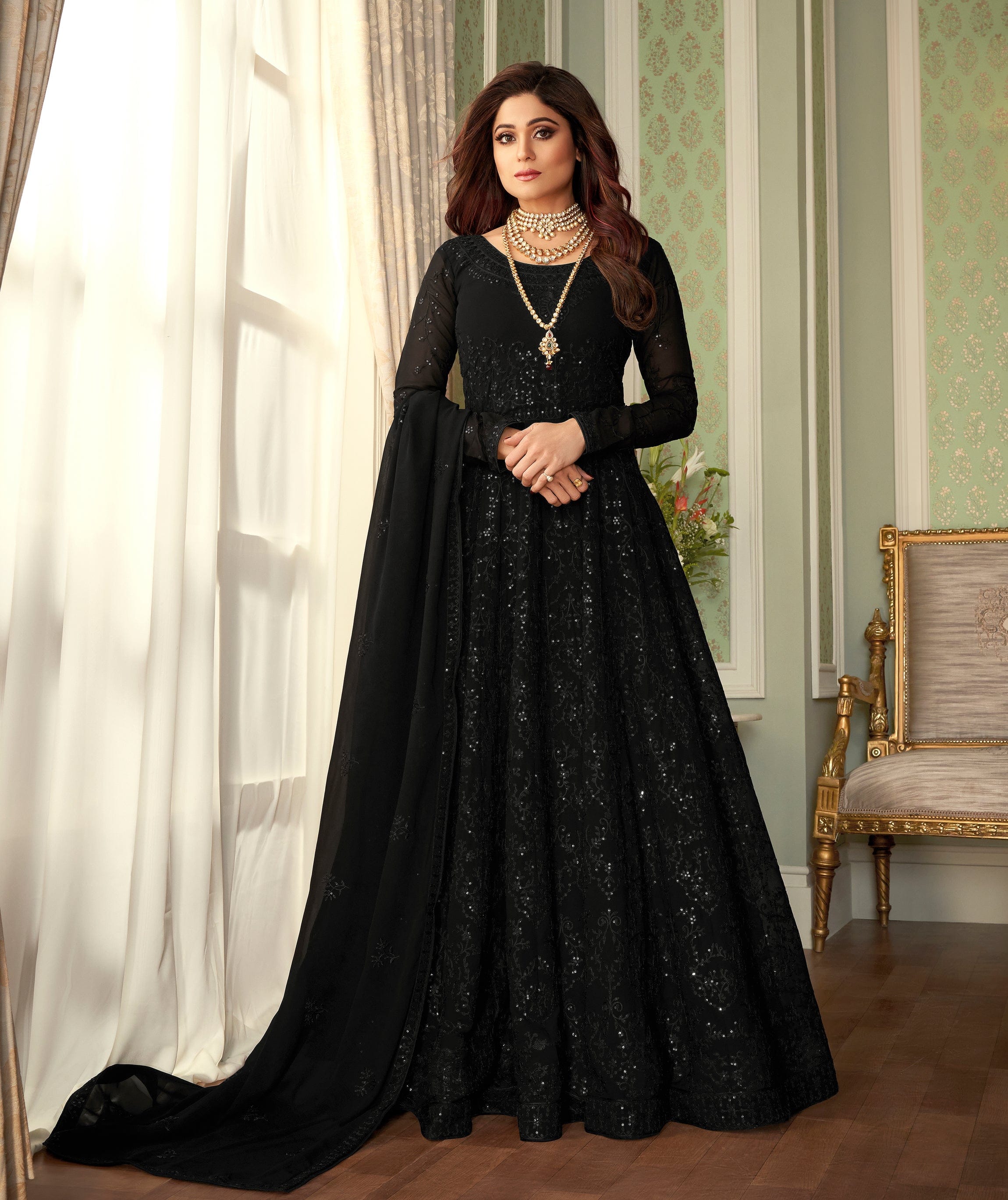 Black Designer Heavy Embroidered Wedding Anarkali Suit | Saira's Boutique